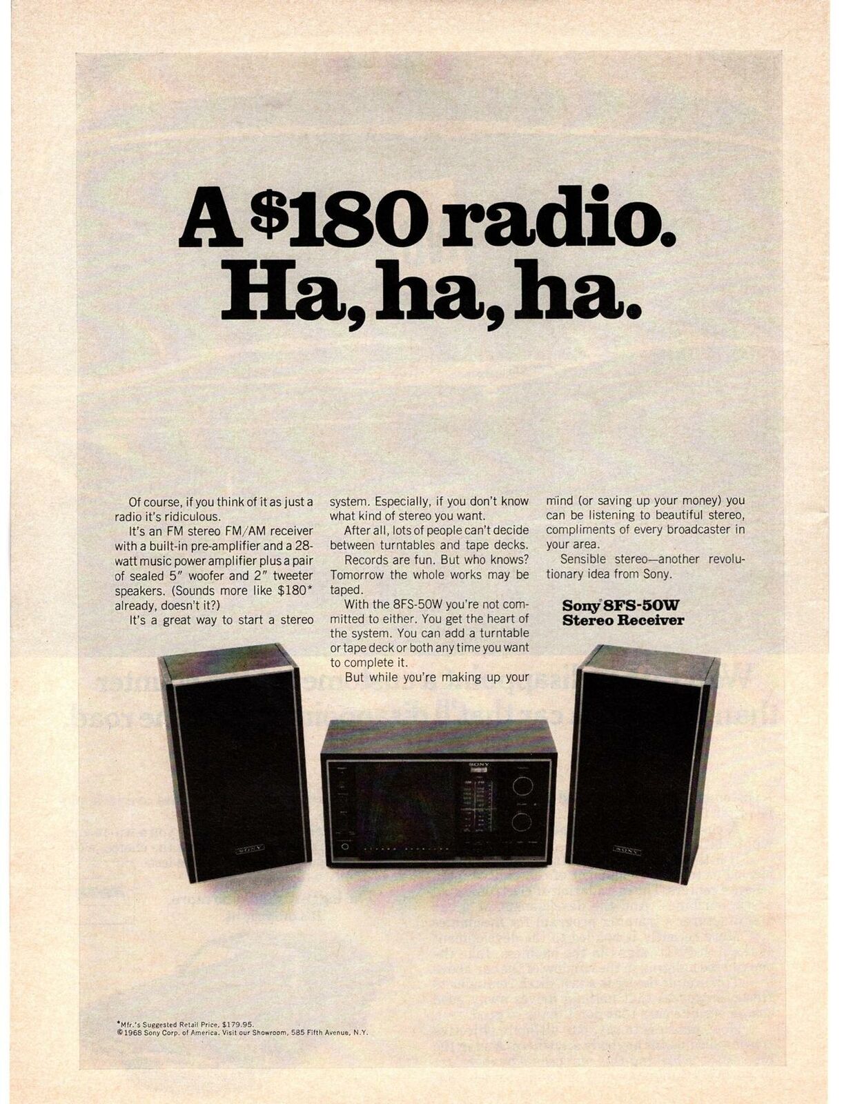 1968 Sony 8FS-50W FM Stereo Receiver System Woofer Tweeter Speakers Print Ad