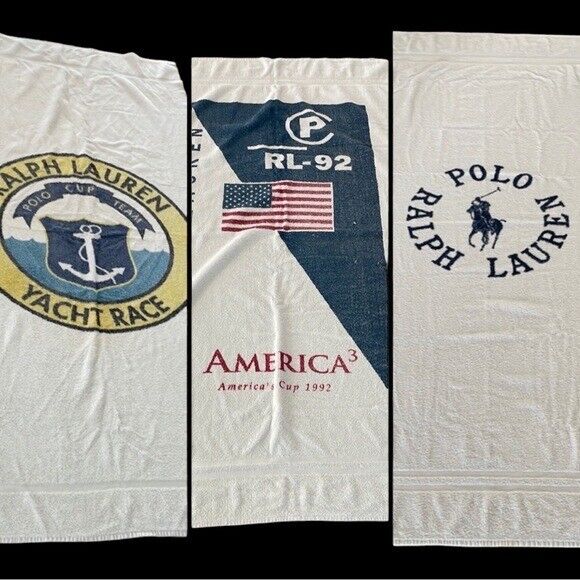 Vintage Ralph Lauren Bath Towel Polo RL 92 Yacht Club 35x36 Cotton Made In USA