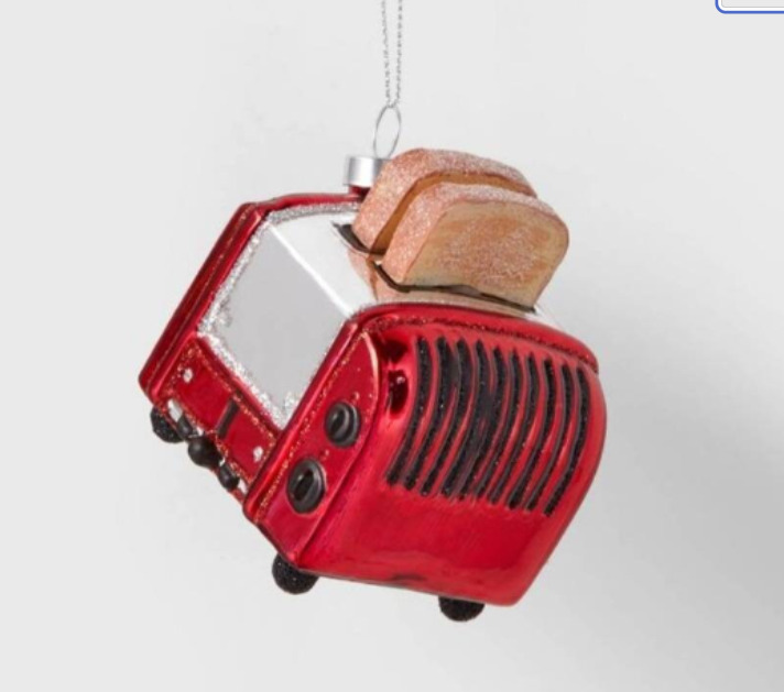 small retro red toaster ornament fast food foodie Glass  3 inch tall