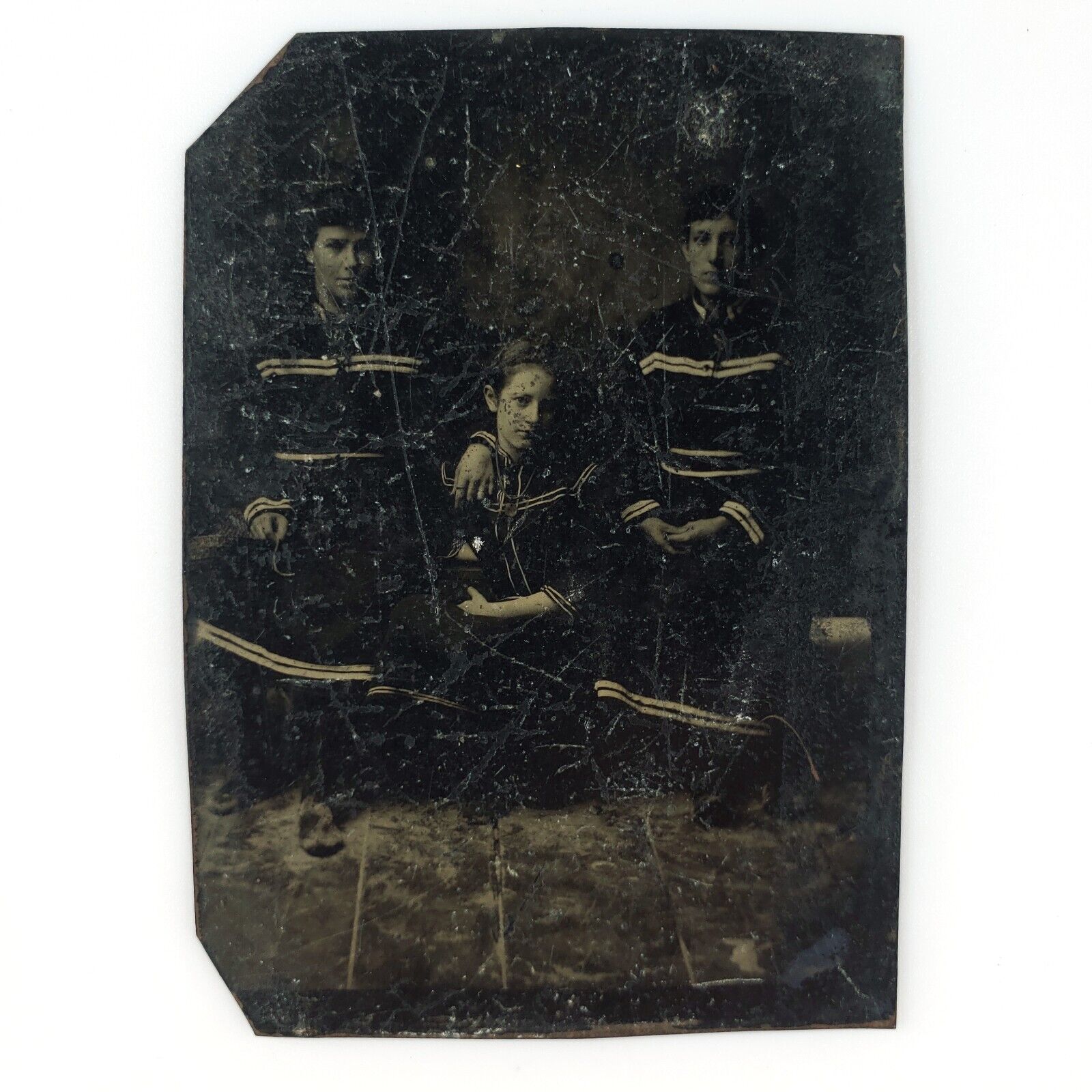 Women Wearing Bathing Suits Tintype c1870 Victorian Swimsuit Girl Group A2935