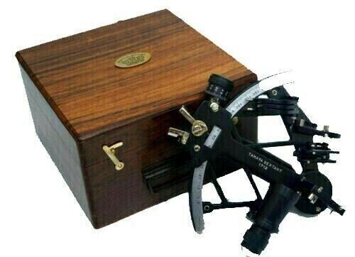 Nautical Brass Black Tamaya Sextant With Wooden Box Fully Working Navigation