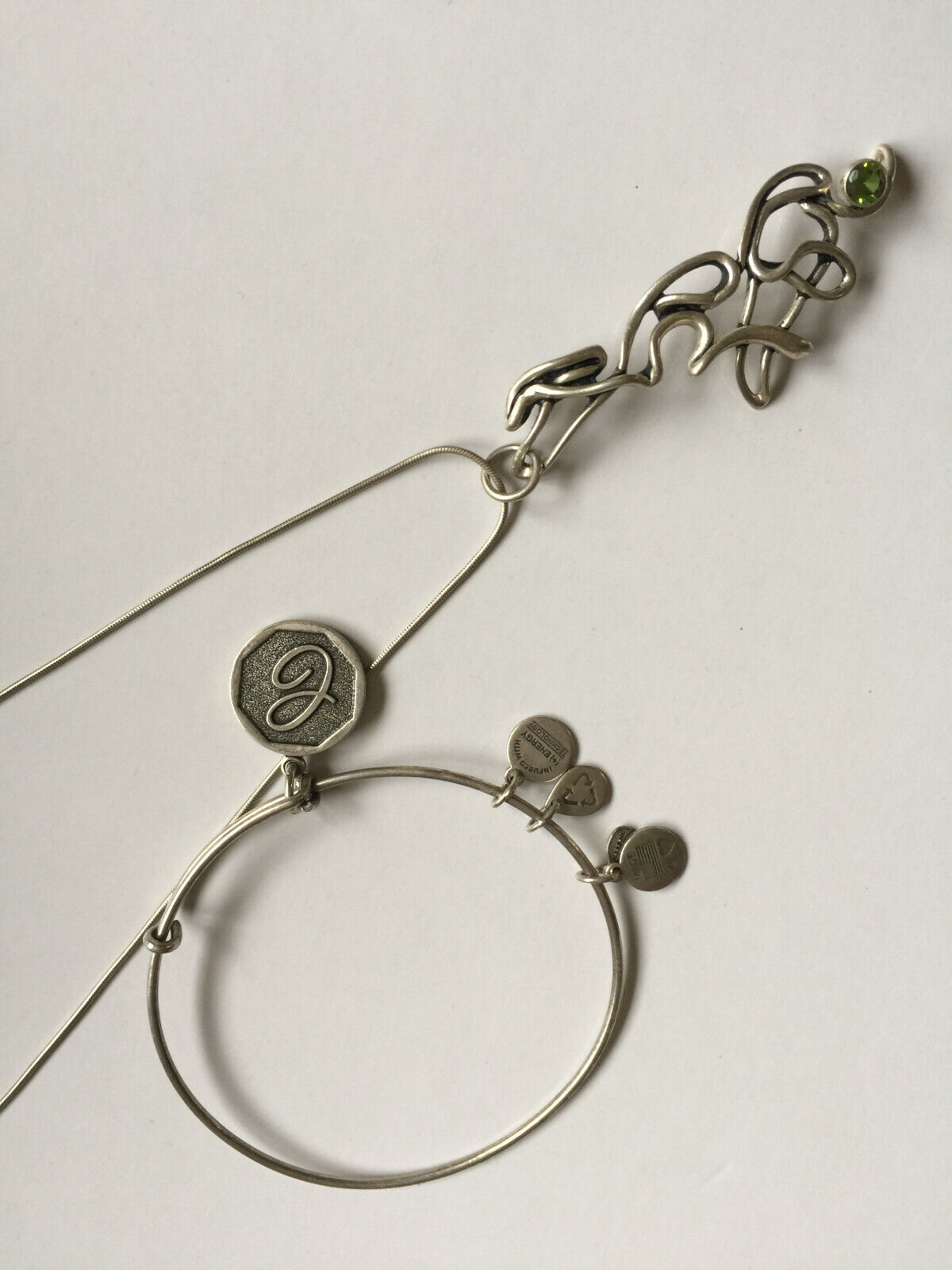 VTG Alex and Ani Silver green crystal pendent necklace 20\