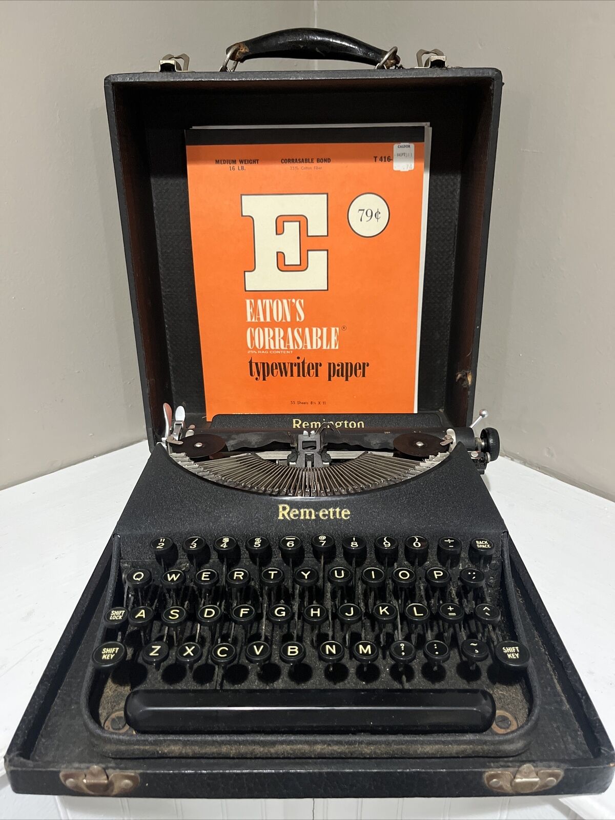 Vtg 1940s Remington Remette Black Portable Manual Typewriter Original Case WORKS