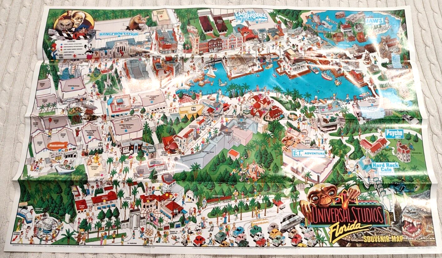 90\'s Universal Studios Florida Souvenir Map Poster Back To The Future Ride
