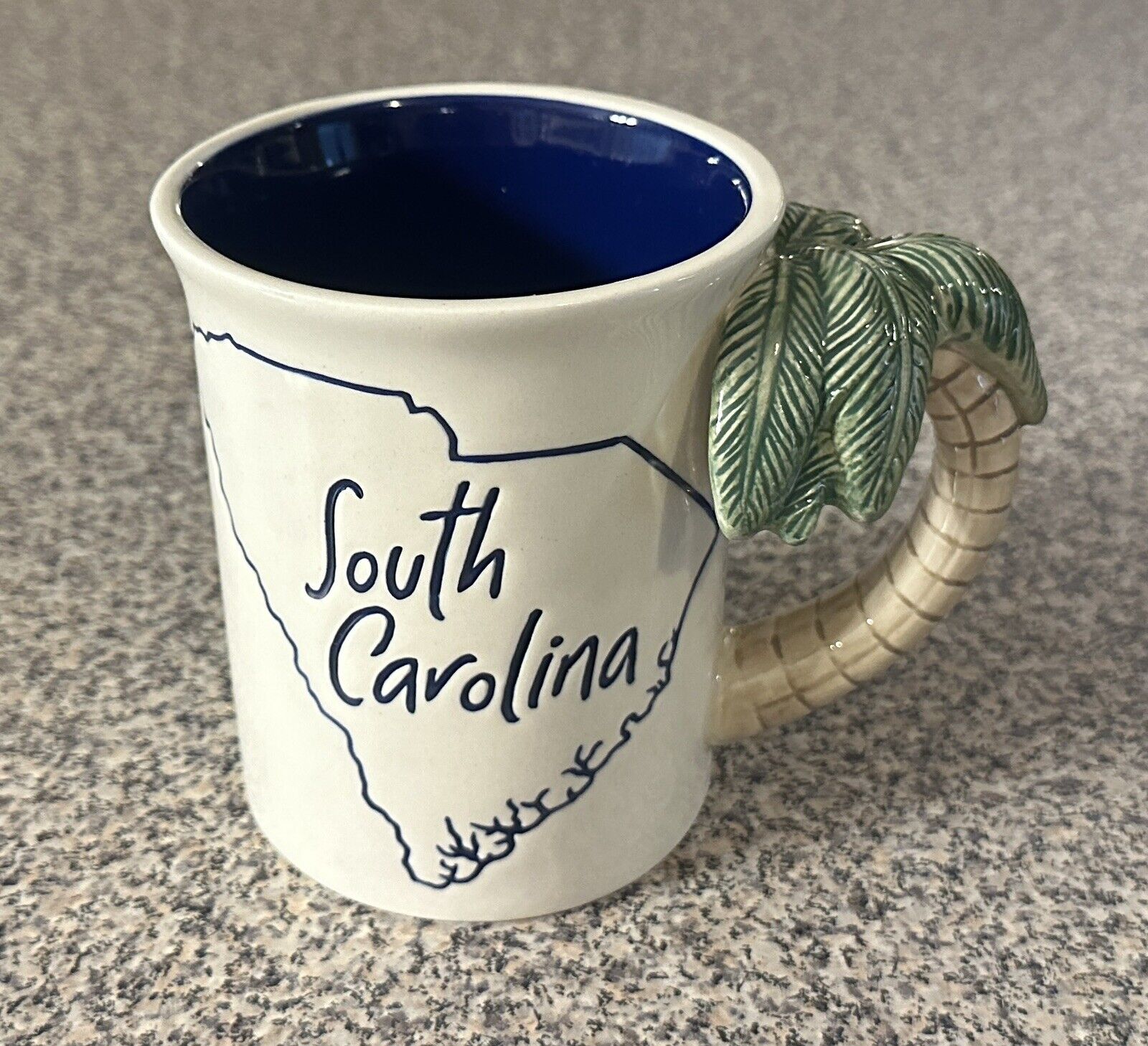 South Carolina Mug Cup With Palm Tree Handle Dark Blue Inside By Our Name Is Mud