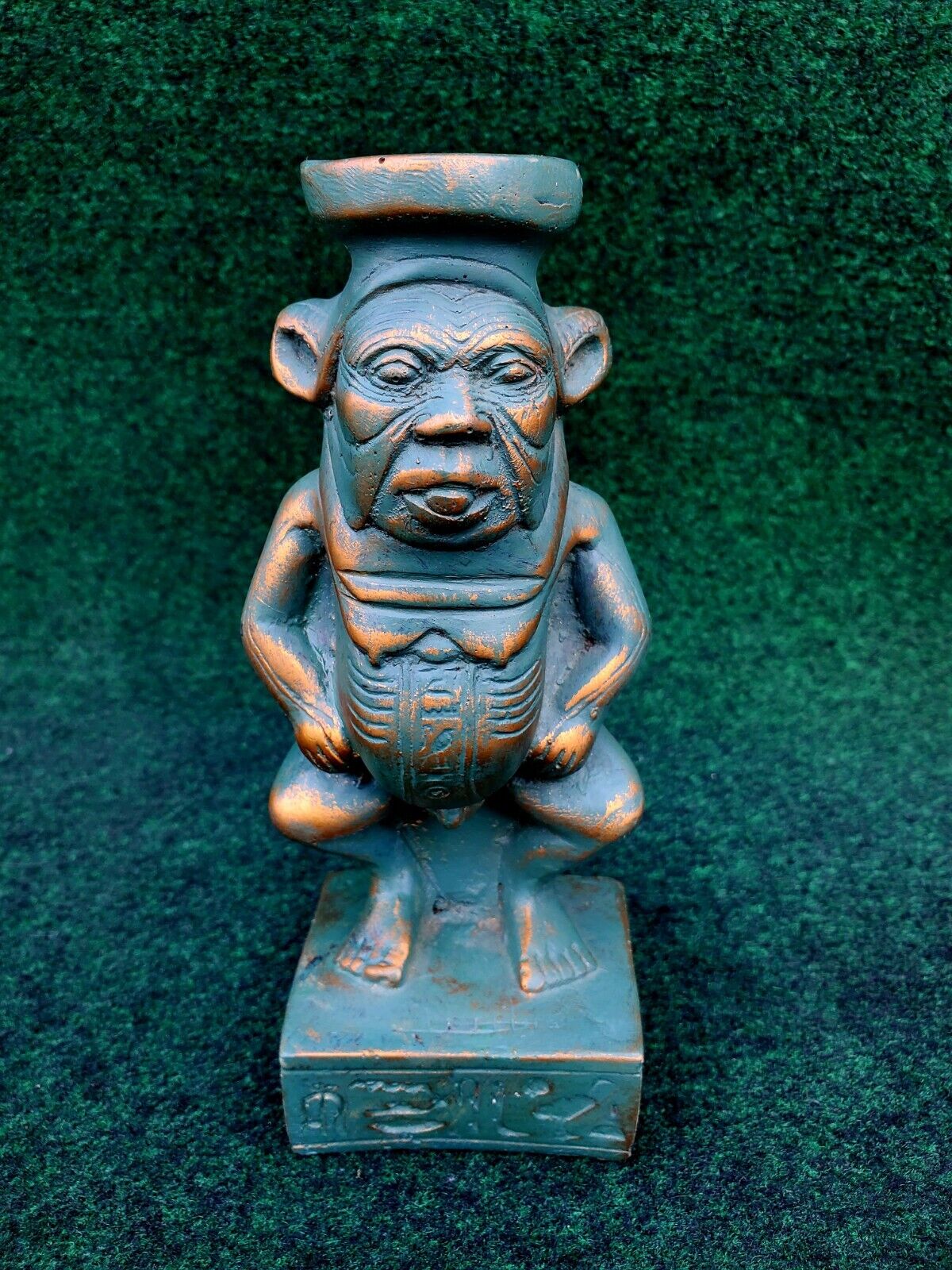 Rare Bes Statue Made of Cyan Stone and Gold Leaf