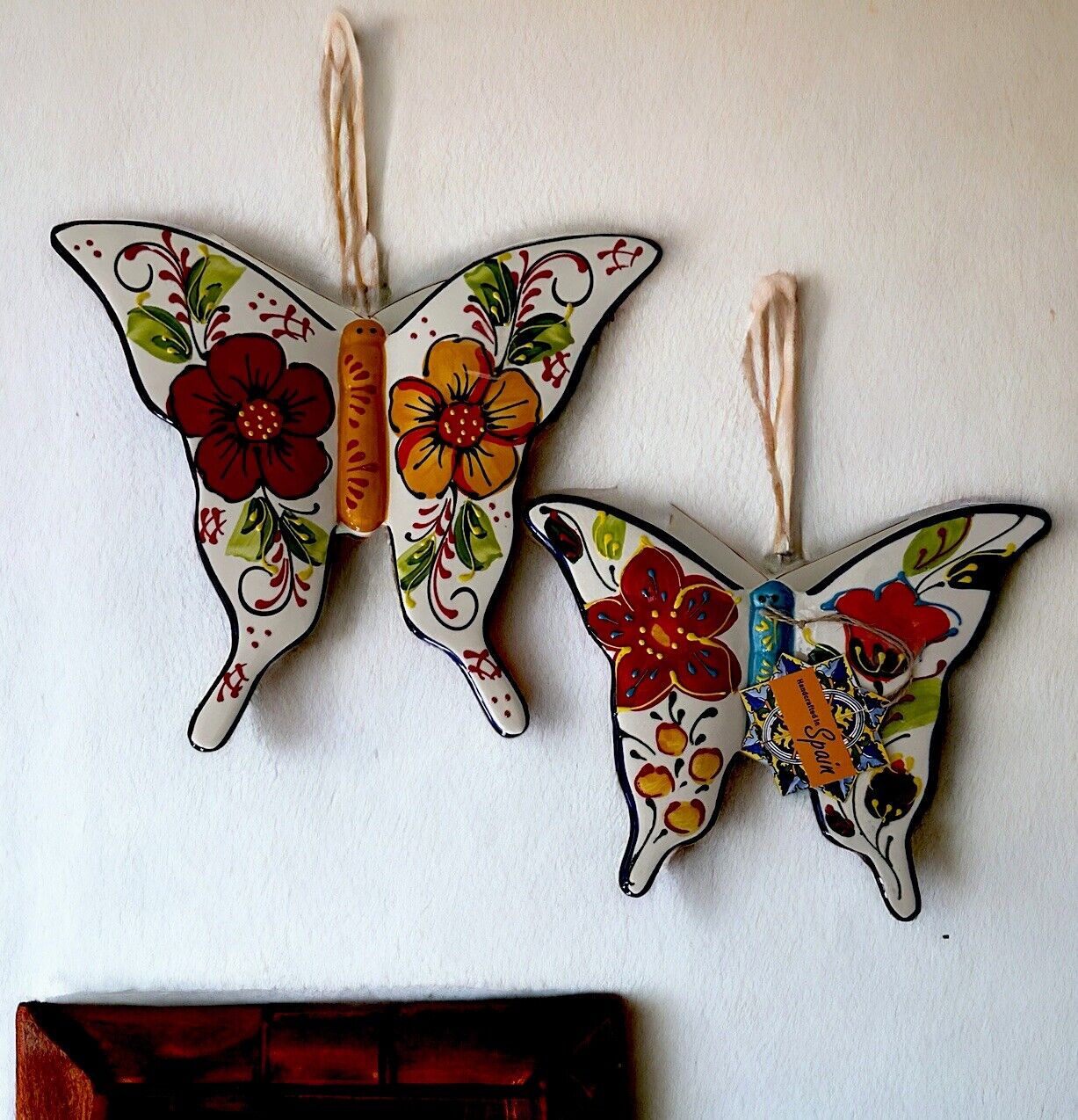 Handpainted Ceramic Butterfly Wall Hanging Set Of 2 Made In Spain NWT