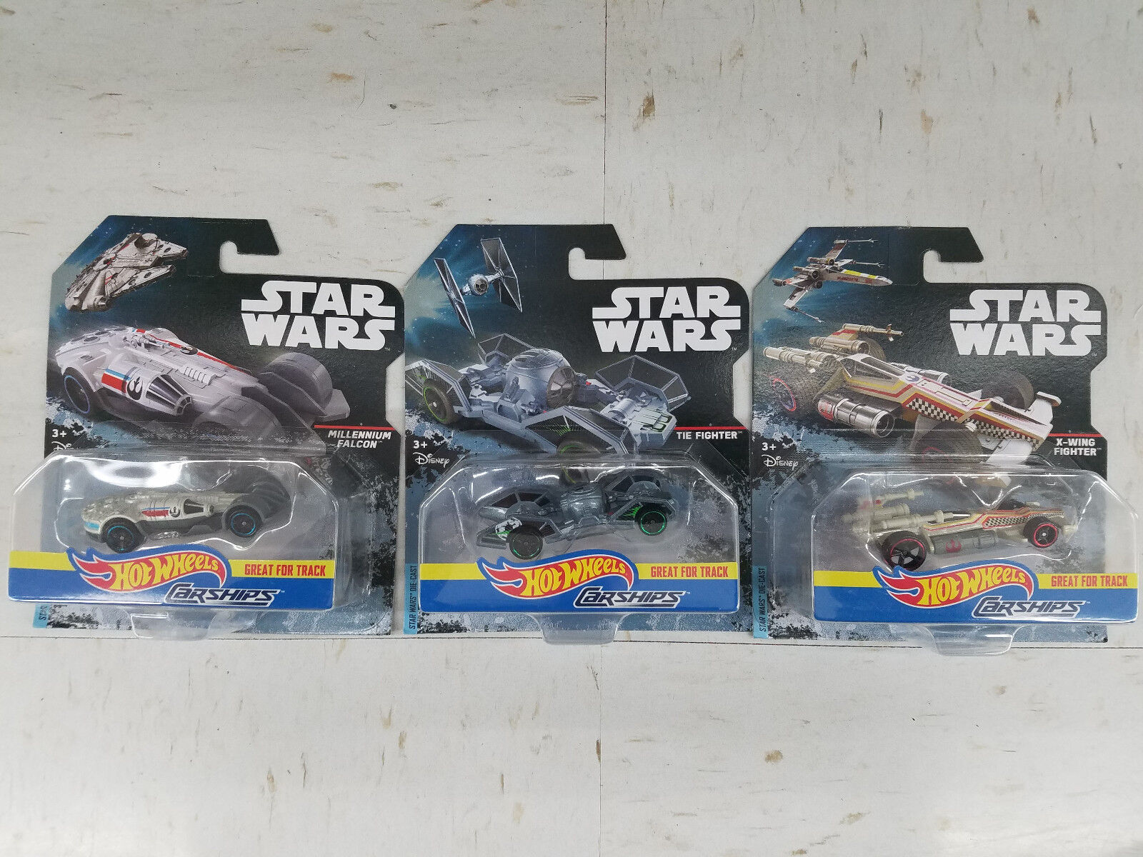 Hot Wheels Star Wars Carships Set of Best Millennium Falcon, Tie Fighter & Xwing