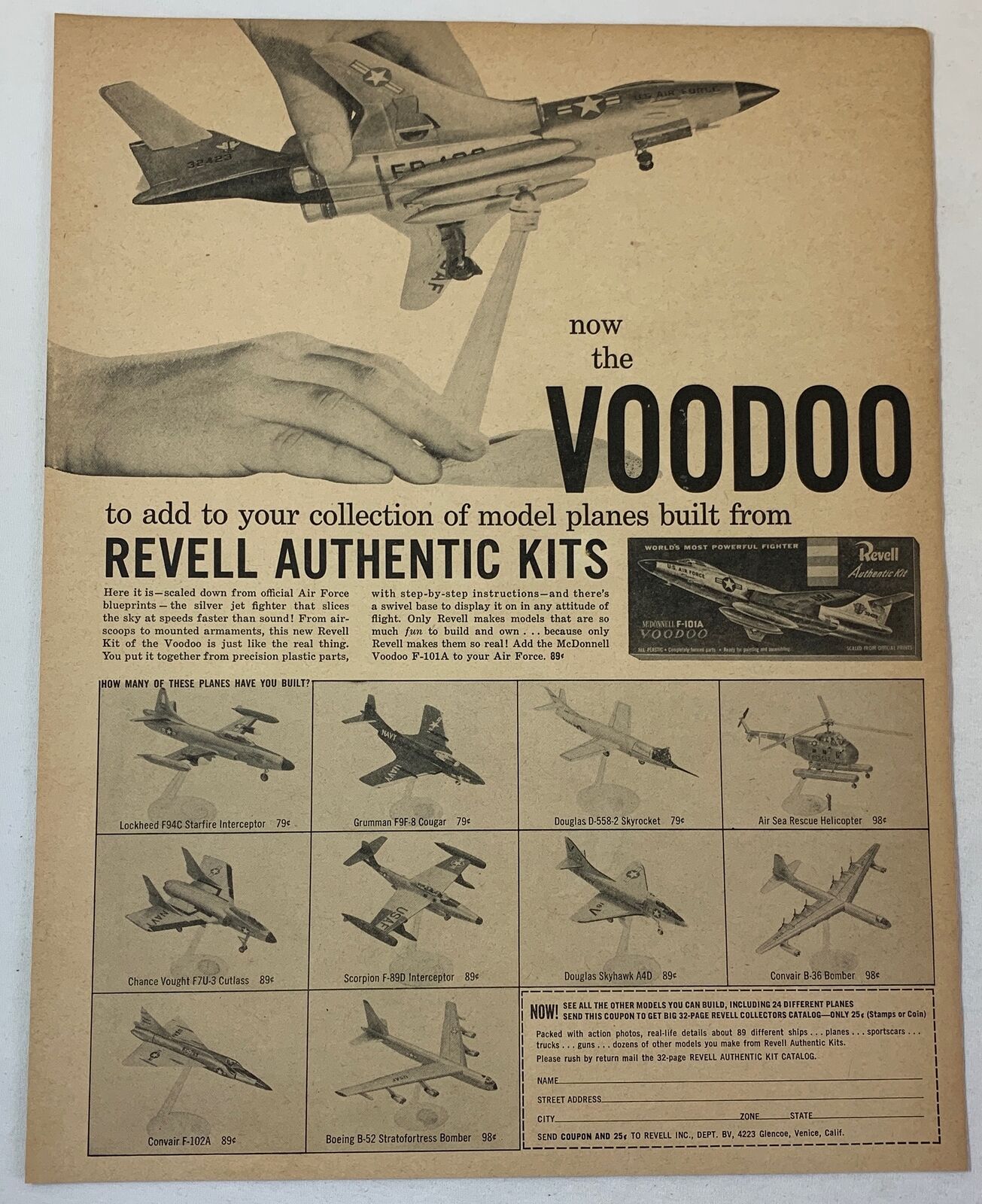 1957 REVELL model airplanes ad ~ VOODOO,Lockheed F94C Starfire Interceptor, more