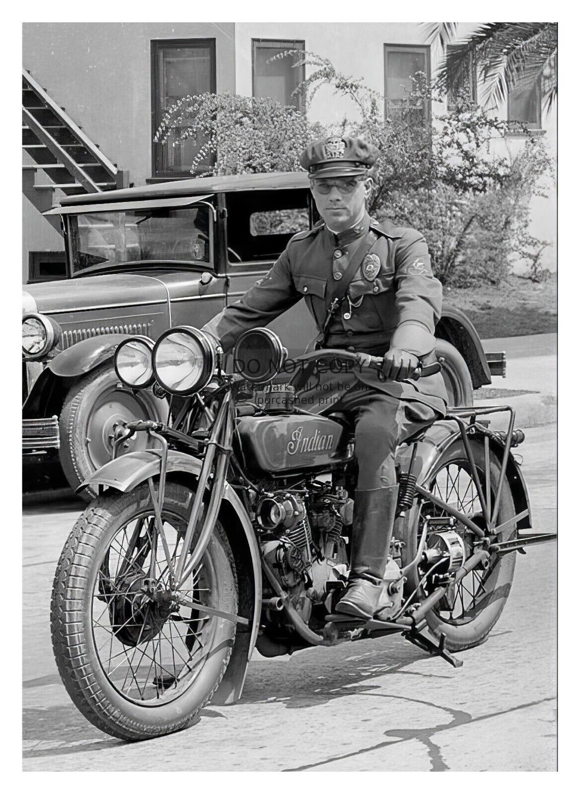 OLDTIME COP RIDING ON INDIAN MOTORCYCLE LOS ANGELES POLICE OFFICER 5X7 PHOTO