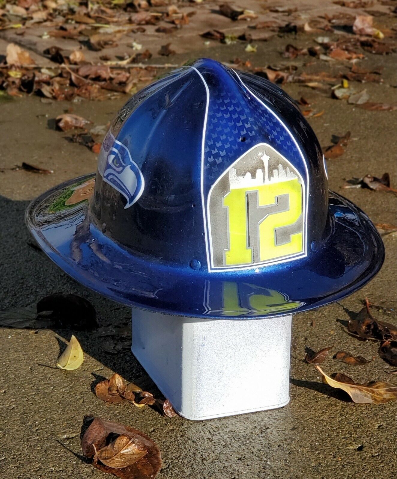 Custom painted Seattle Seahawks theme Fireman\'s Helmet Cairns & Bro 