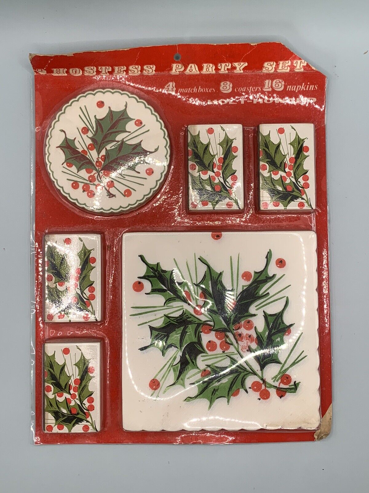 Vintage Hostess Party Set Mistletoe Matches Coasters Napkins Mid-Century Parties