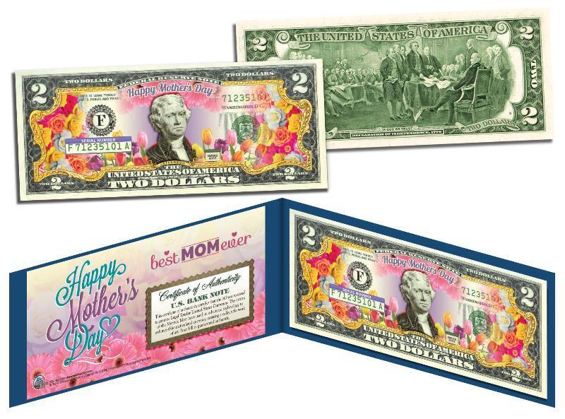 HAPPY MOTHER'S DAY Keepsake Gift $2 Bill US Legal Tender with COLLECTIBLE FOLIO