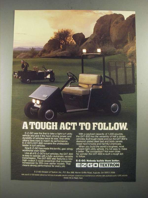 1987 Textron E-Z-GO GXT-800 Ad - A Tough Act to Follow