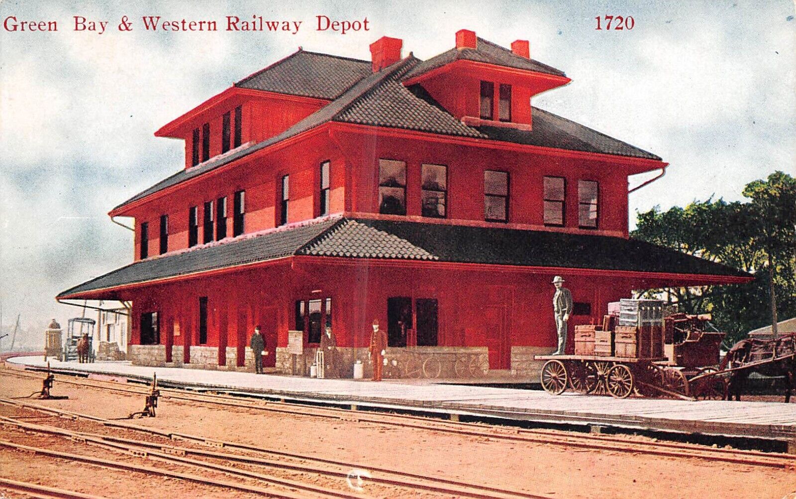 Green Bay and Western Railroad Depot Wisconsin Postcard