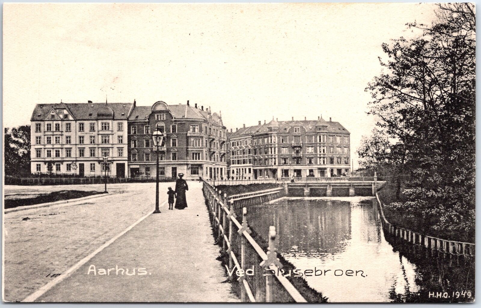 VINTAGE POSTCARD CANAL SCENE AT ARHUS DENMARK c. 1903 (SCARCE)