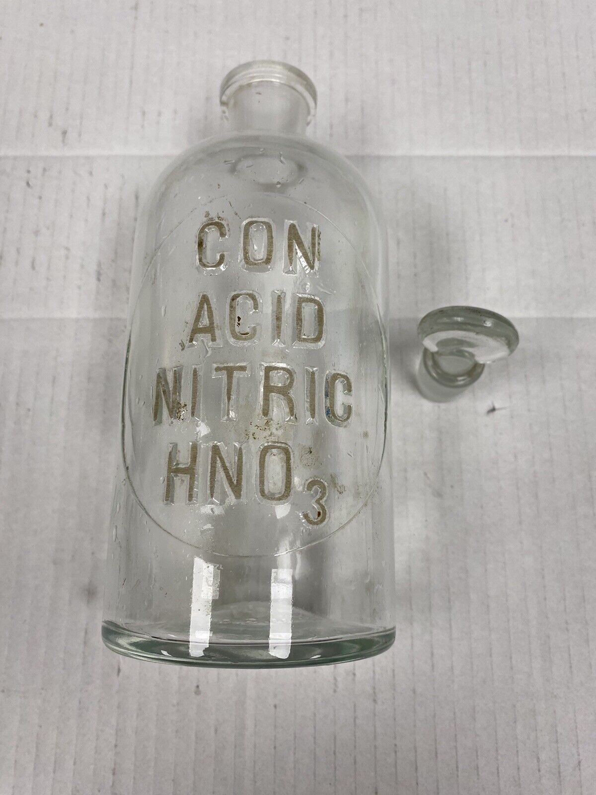 VINTAGE CON ACID NITRIC HNO3 APOTHECARY BOTTLE with STOPPER - CHEMICAL