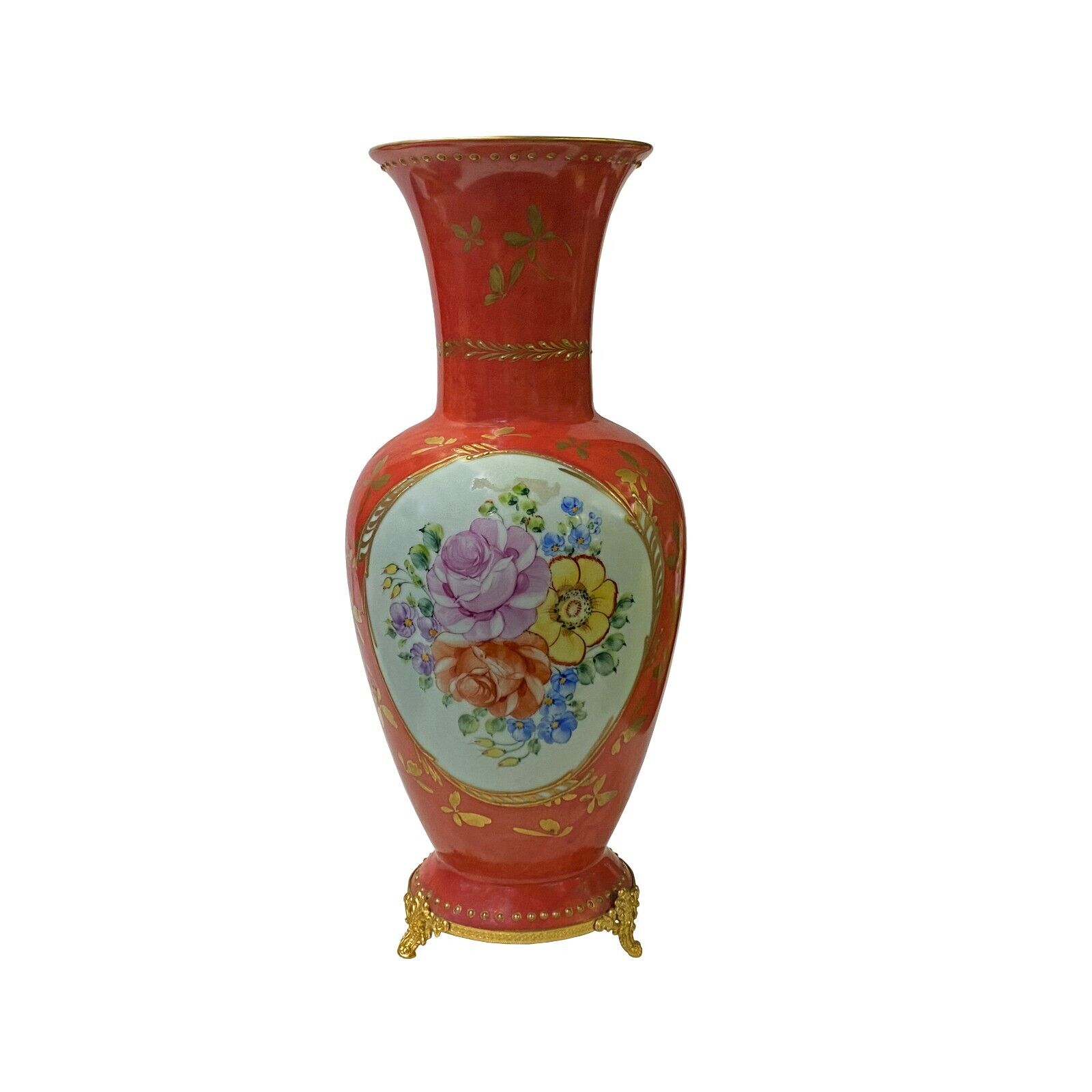Western Style Porcelain Orange Flower Scenery Round Vase ws2801