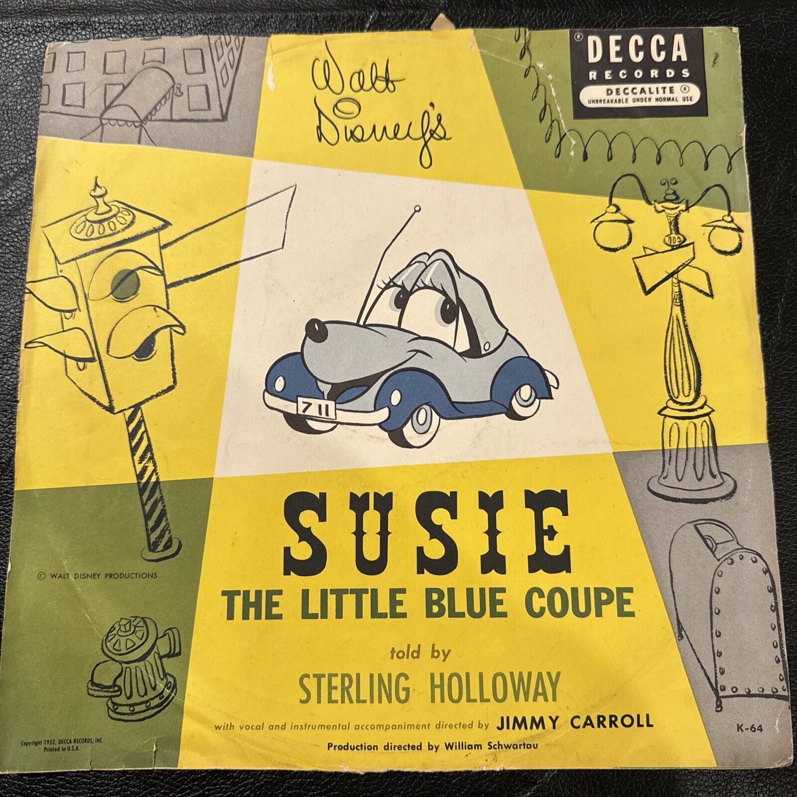 Antique Walt Disney Susie The Little Blue Coupe Record Decca 1952 RARE 
