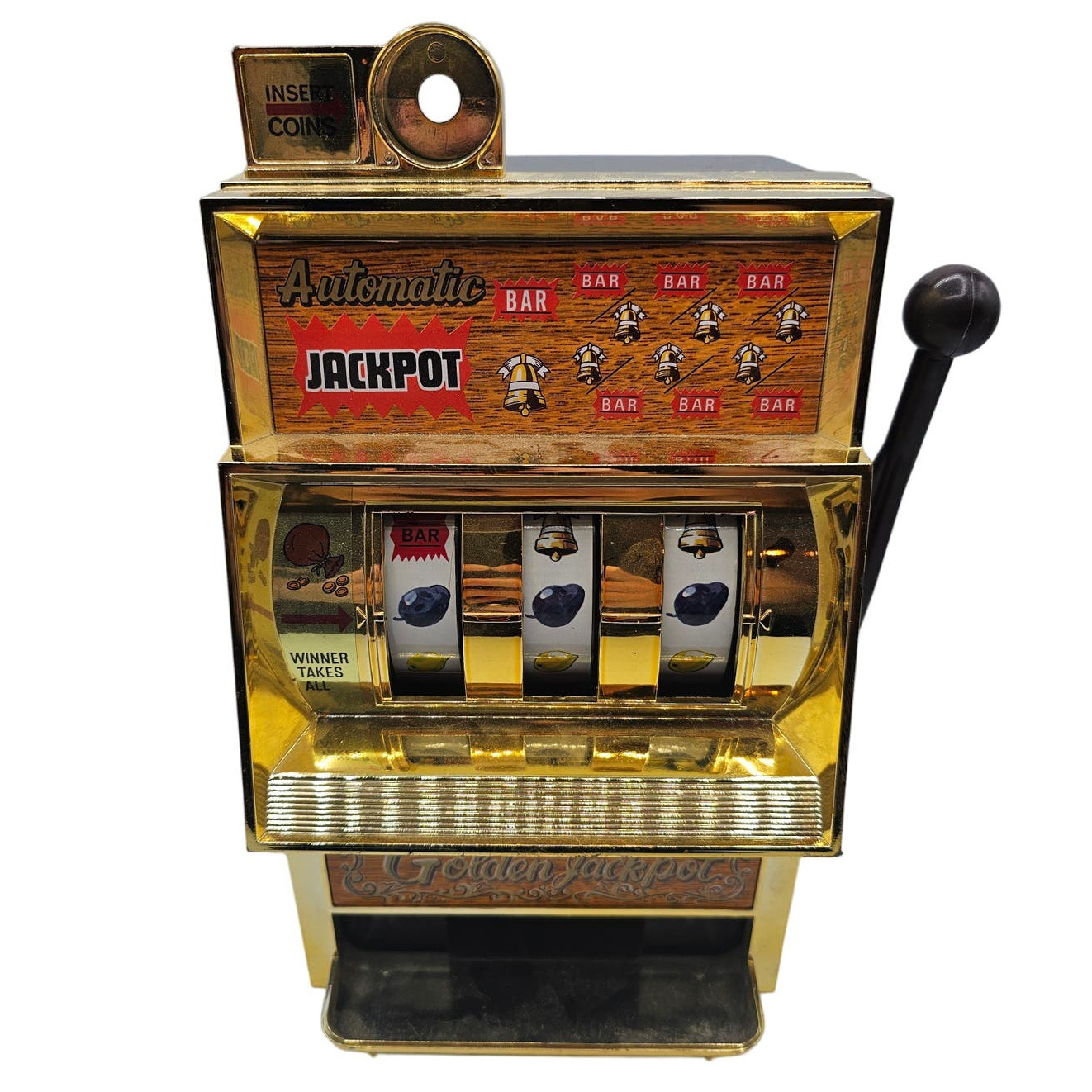 Vintage Waco Golden Jackpot Slot Machine Mechanical Metal Toy Japan Coin Bank