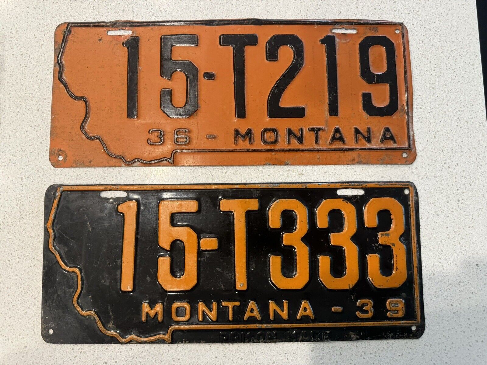 1936 Vintage Montana License Plate & 1939 Prison Made Montana Plate