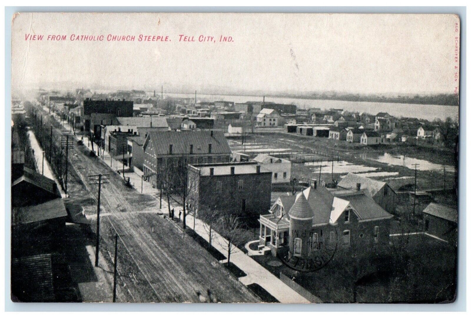 1908 View From Catholic Church Steeple Tell City Indiana IN Antique Postcard