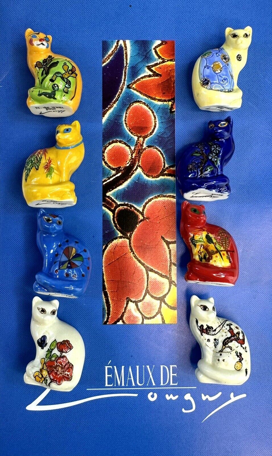 Emaux De Lowgwy Miniature Porcelain Cats Lot Of 8 France Hand Painted Figures