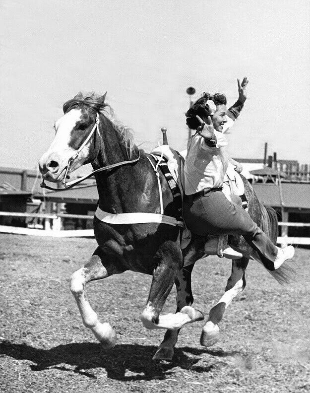 Rodeo Cowgirl Trick Riding Very Cool 1950s vintage 8 x 10  photo
