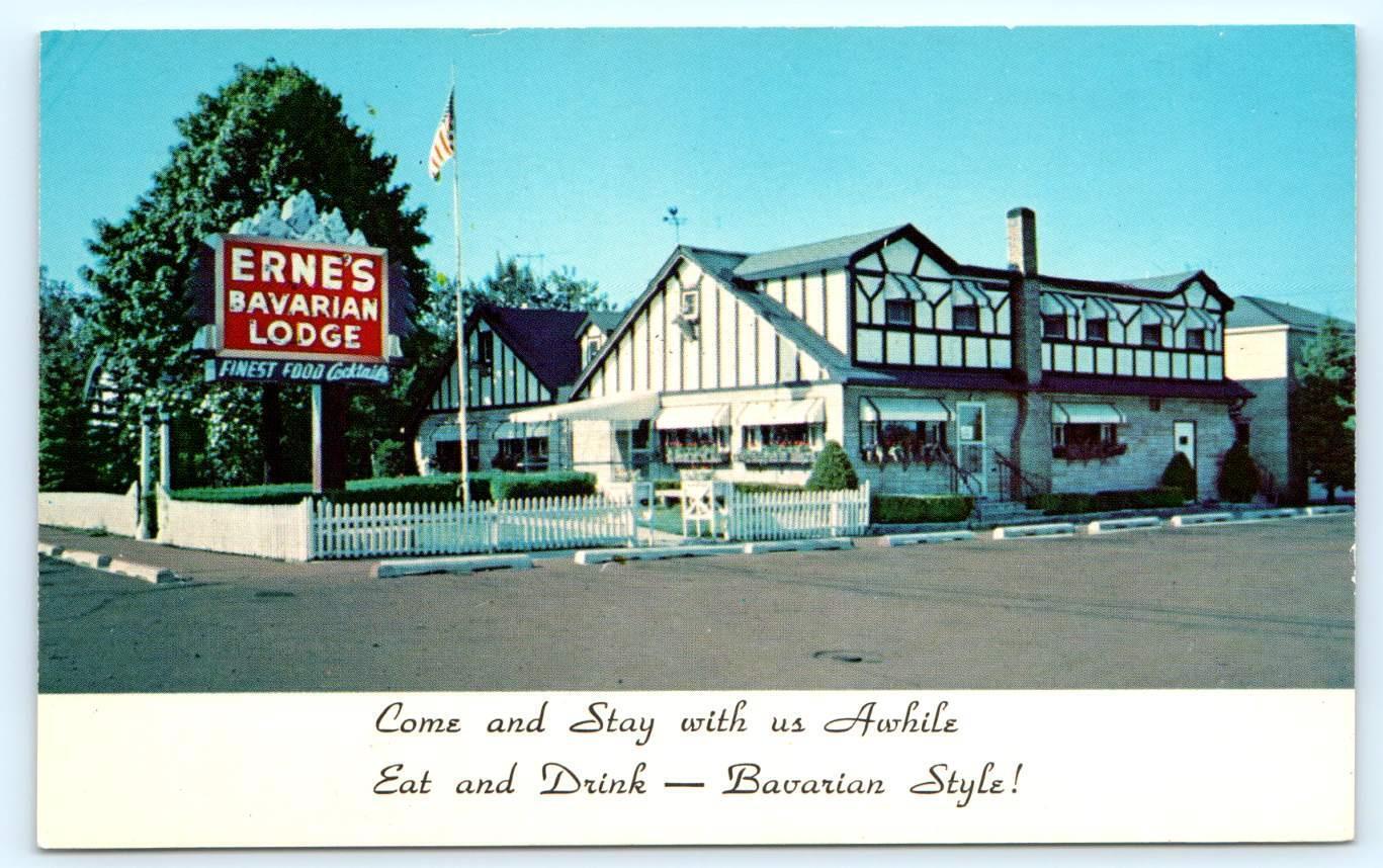 WHEELING, IL Illinois ERNE'S BAVARIAN LODGE German Food c1950s Roadside Postcard