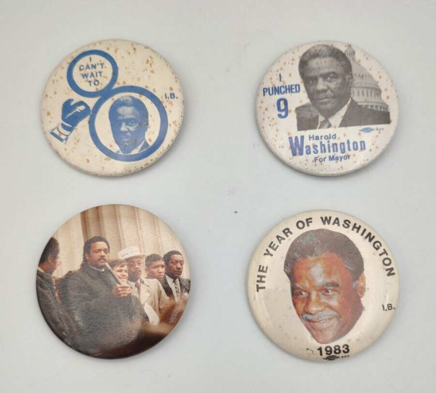 4 Set 1983 Harold Washington Political Pinback Button 1st Black Mayor of Chicago