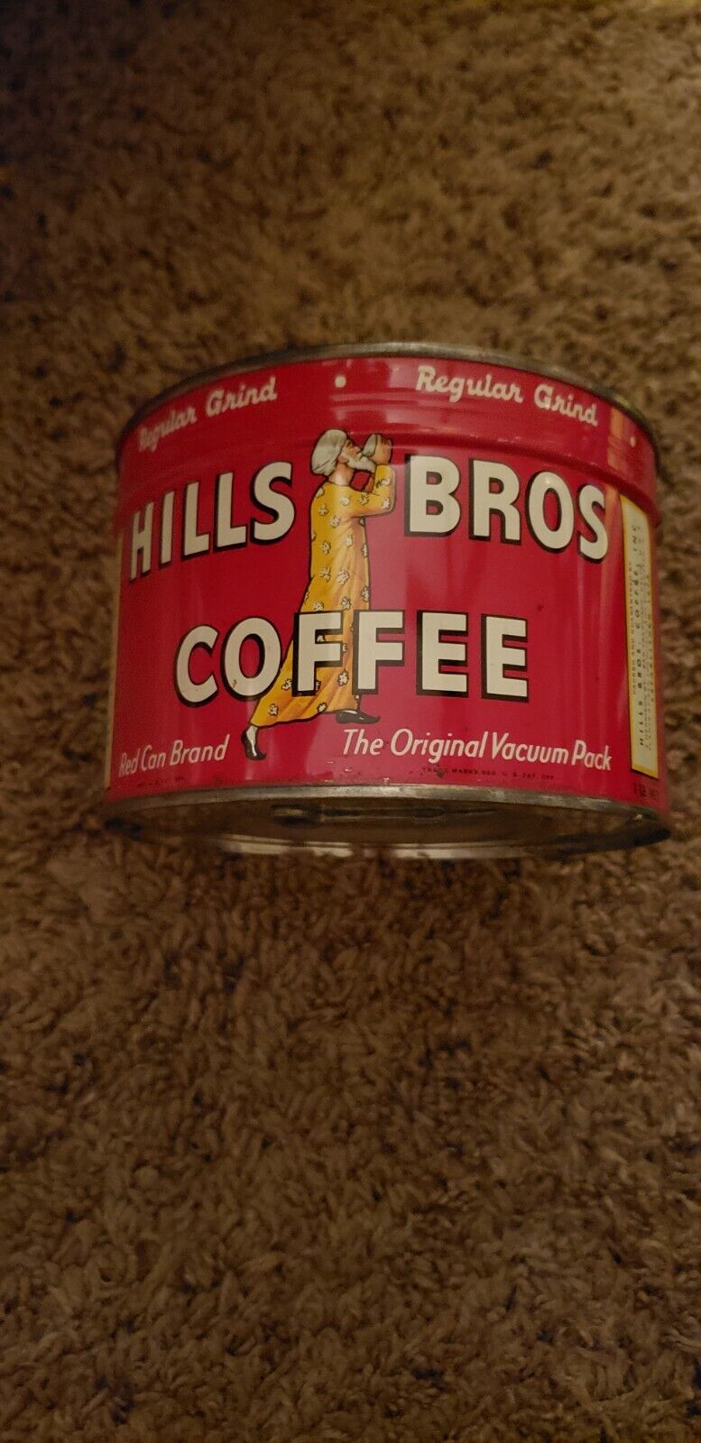 Vtg RARE FULL CAN Hills Bros Coffee Red Can Half Pound Unopened Sealed Key Wind
