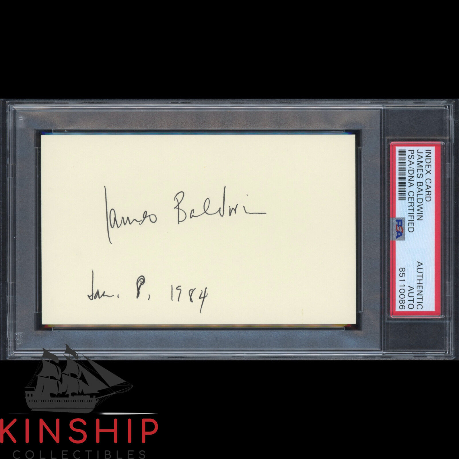 James Baldwin signed Index Card PSA DNA Slab Inscribed Auto Civil Rights C2434