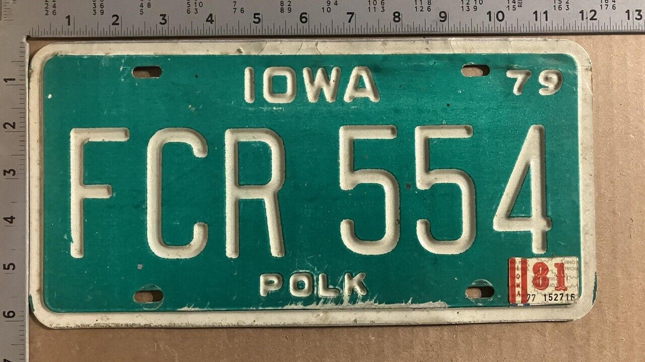 1981 Iowa license plate FCR 554 Polk debossed GREEN plate 11264
