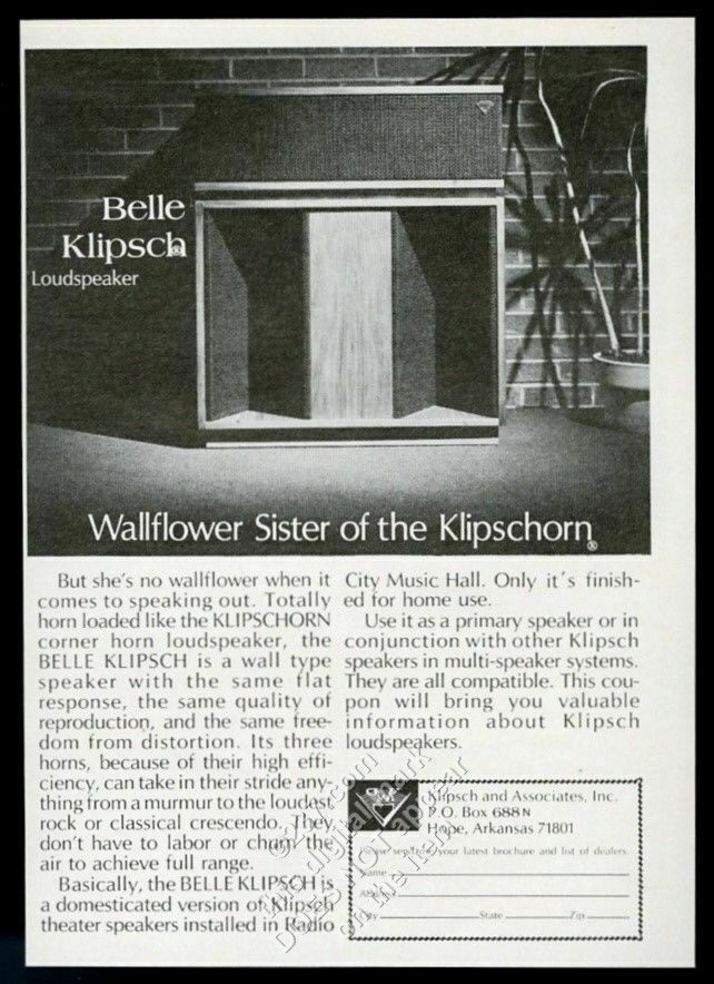 1974 Klipsch Belle speaker loudspeaker photo vintage print ad