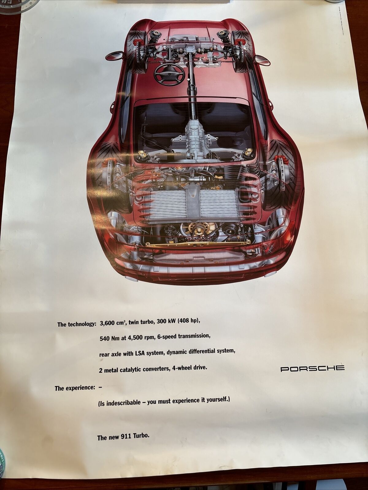 Factory Original Porsche 1995 911 Turbo Cutaway Vintage Poster