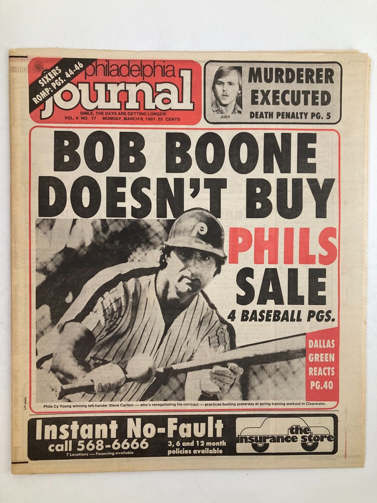 Philadelphia Journal Tabloid March 9 1981 Vol 4 #77 MLB Phillies Bob Boone