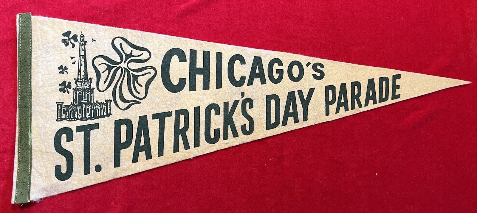 Vintage 1960’s Chicago St. Patrick’s Day Parade Pennant Water Tower  St Pat’s  b