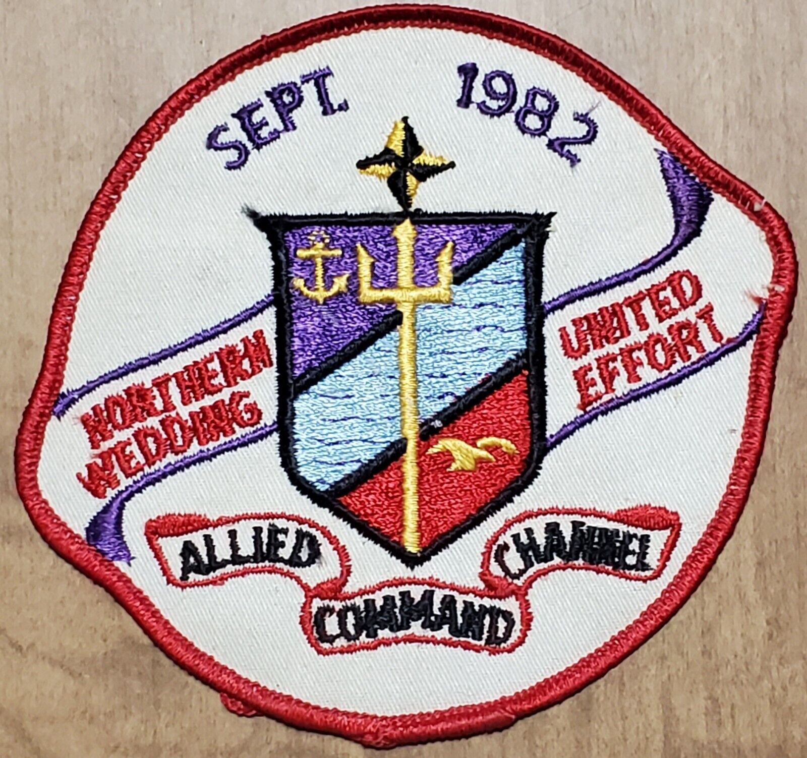 USN NAVY NATO ALLIED COMMAND CHANNEL NATIONAL WEDDING 1982 COLOR PATCH VINTAGE 