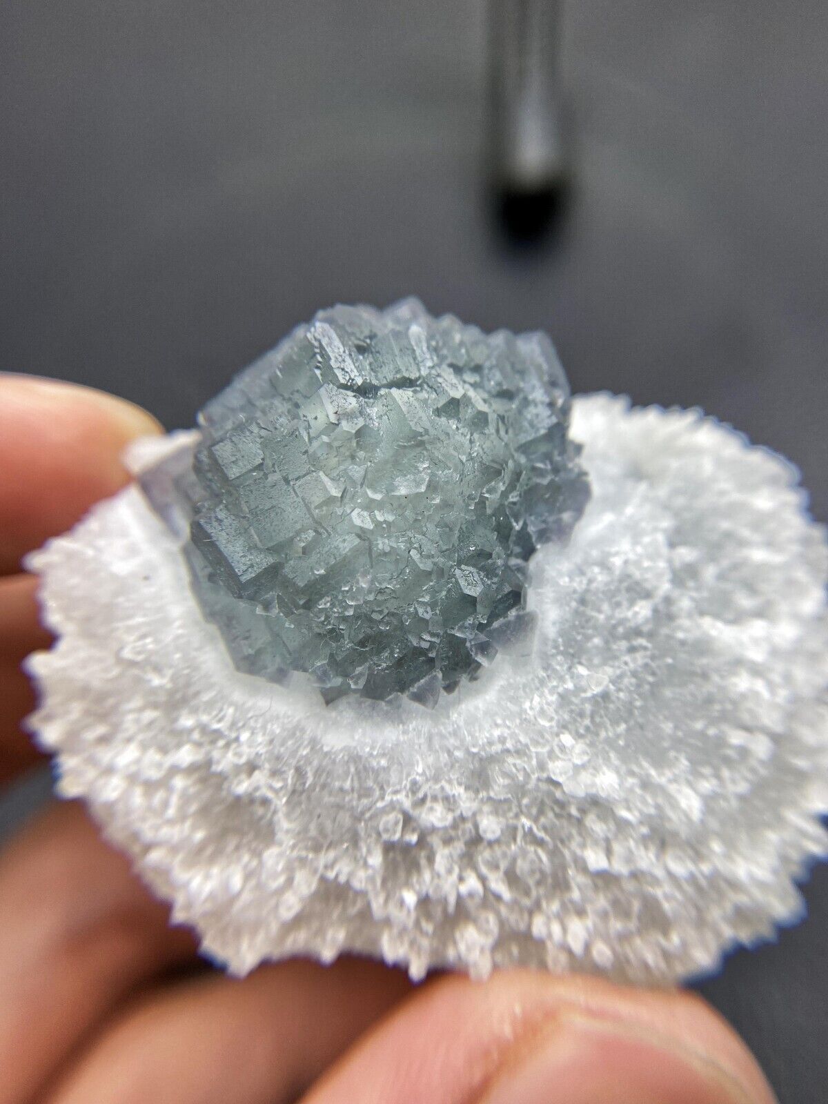 49.3g High integrity unique matrix Tiffany Blue fluorite mineral crystals -China