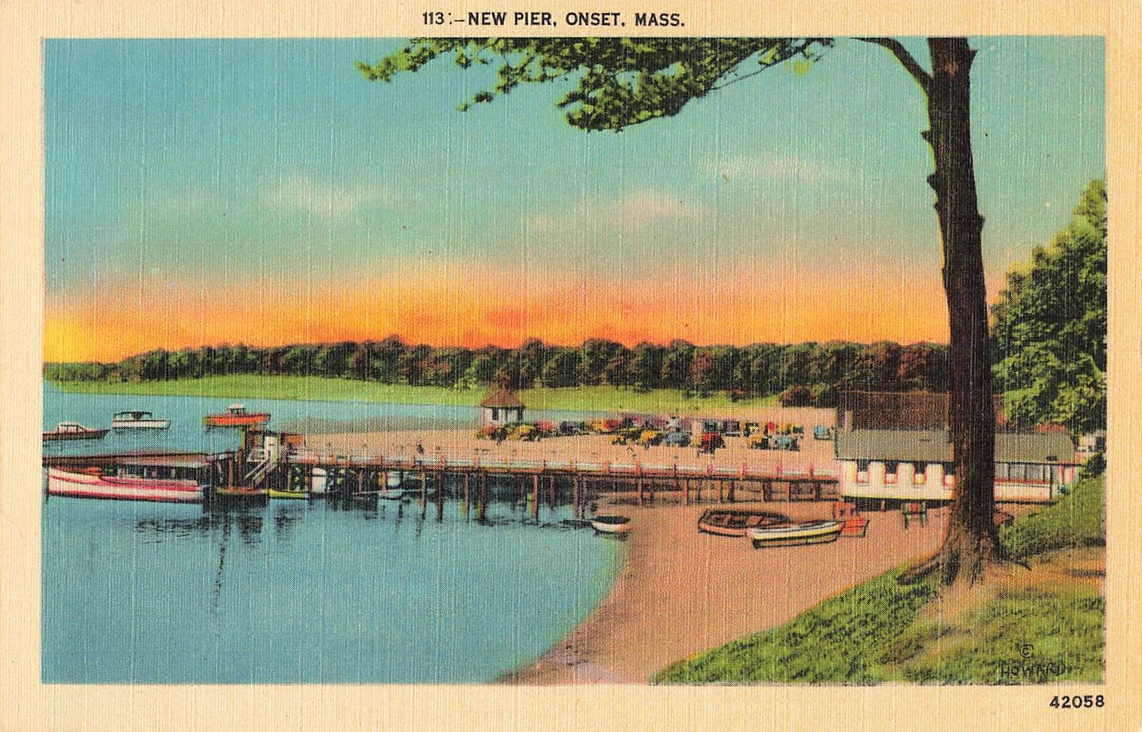 Vintage Postcard Scenic View New Pier, Onset, Massachusetts