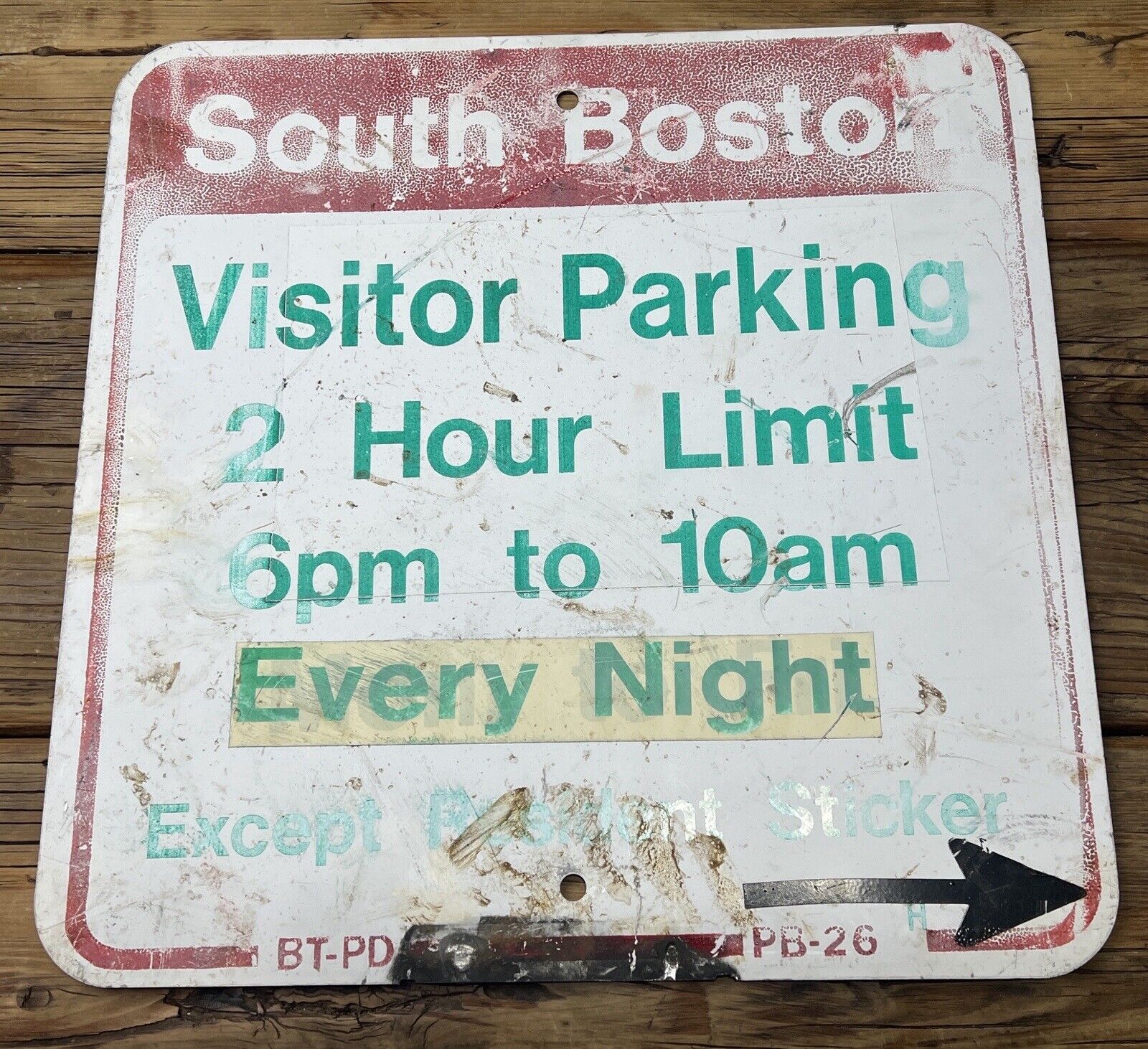 Vintage SOUTH BOSTON City Visitor Parking Street Sign 18x18 Massachusetts