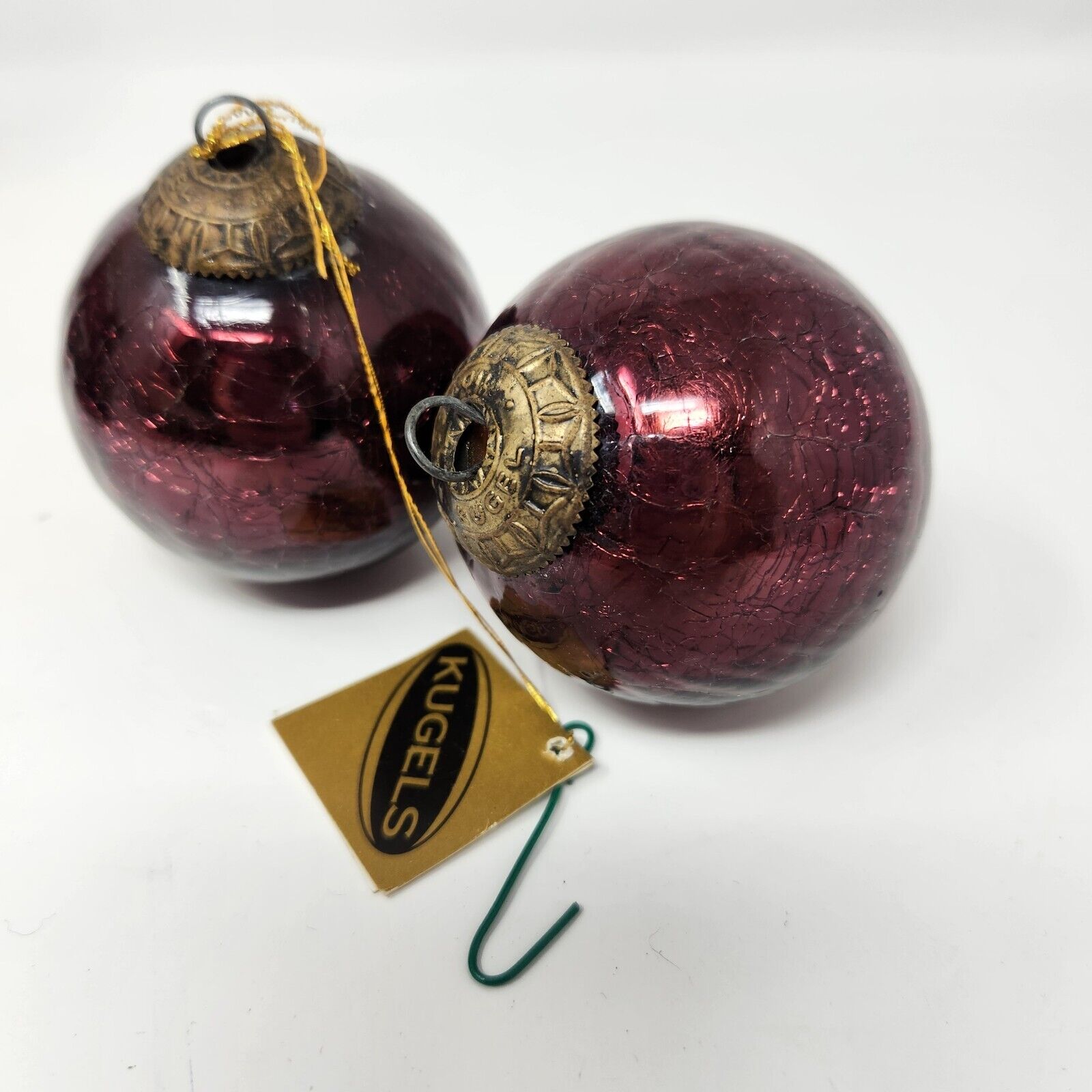 2 Midwest KUGEL purple Crackle Glass 2” Dia. Christmas Ornaments
