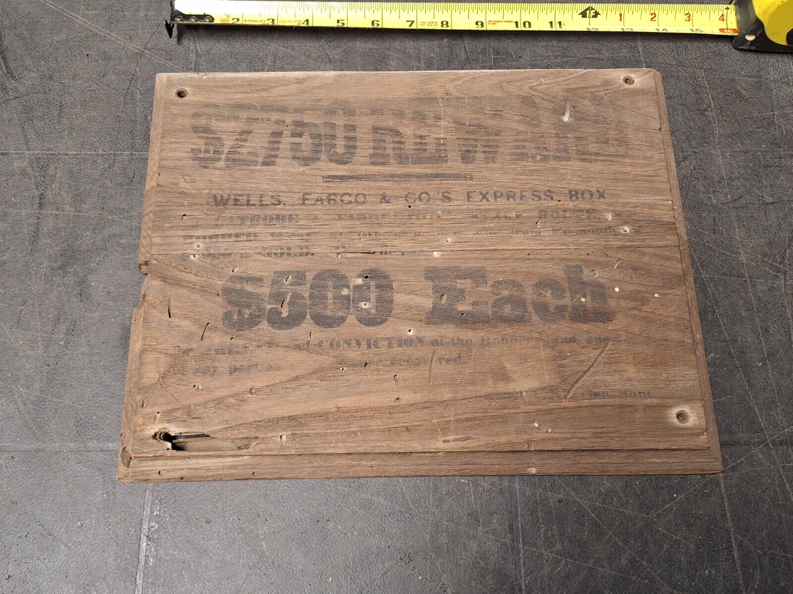 1875 Reproduction  Wells Fargo Wooden Reward Sign 1960s