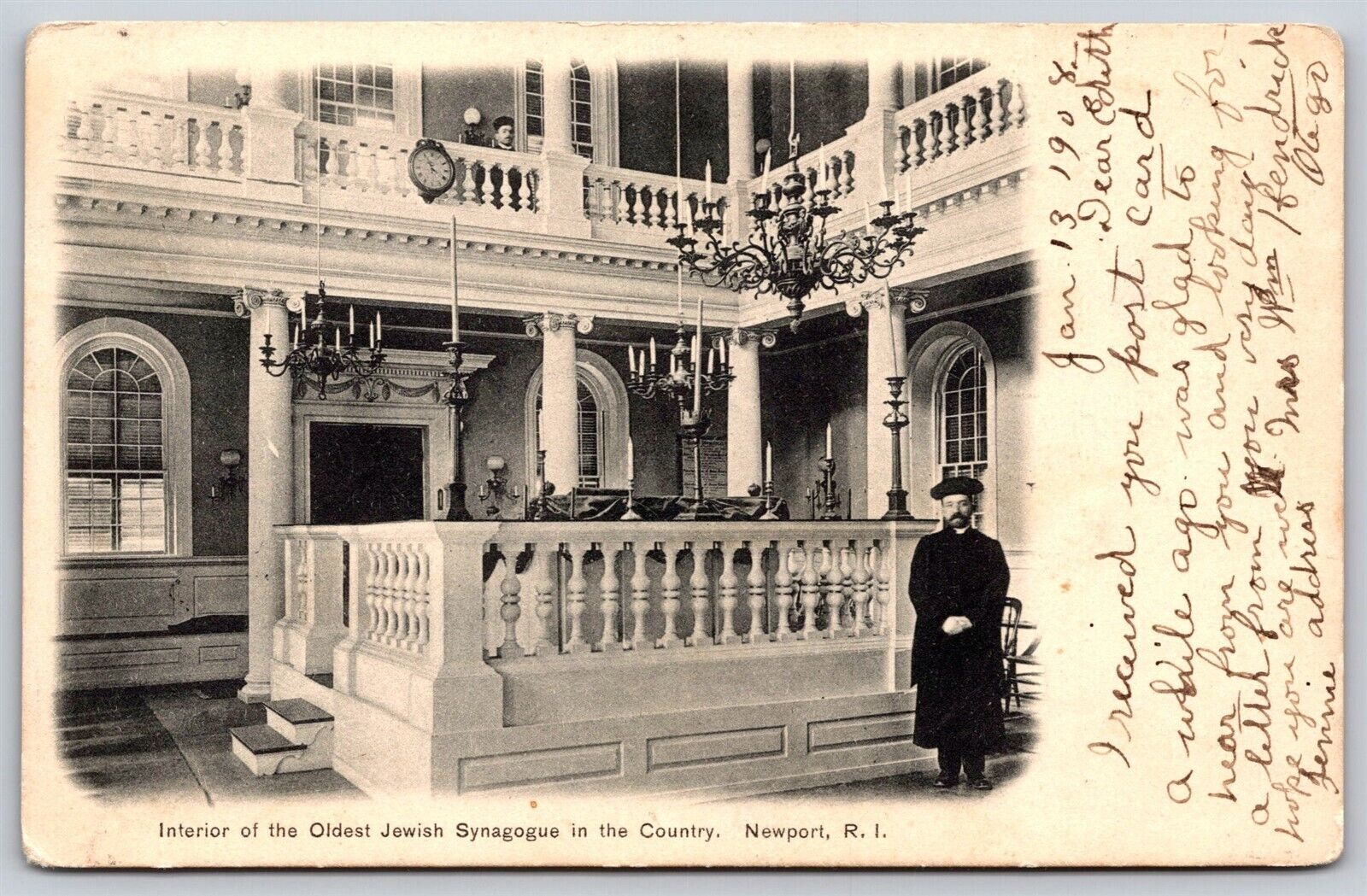 Postcard Interior of Oldest Jewish Synagogue in Country, Newport RI 1908 B116