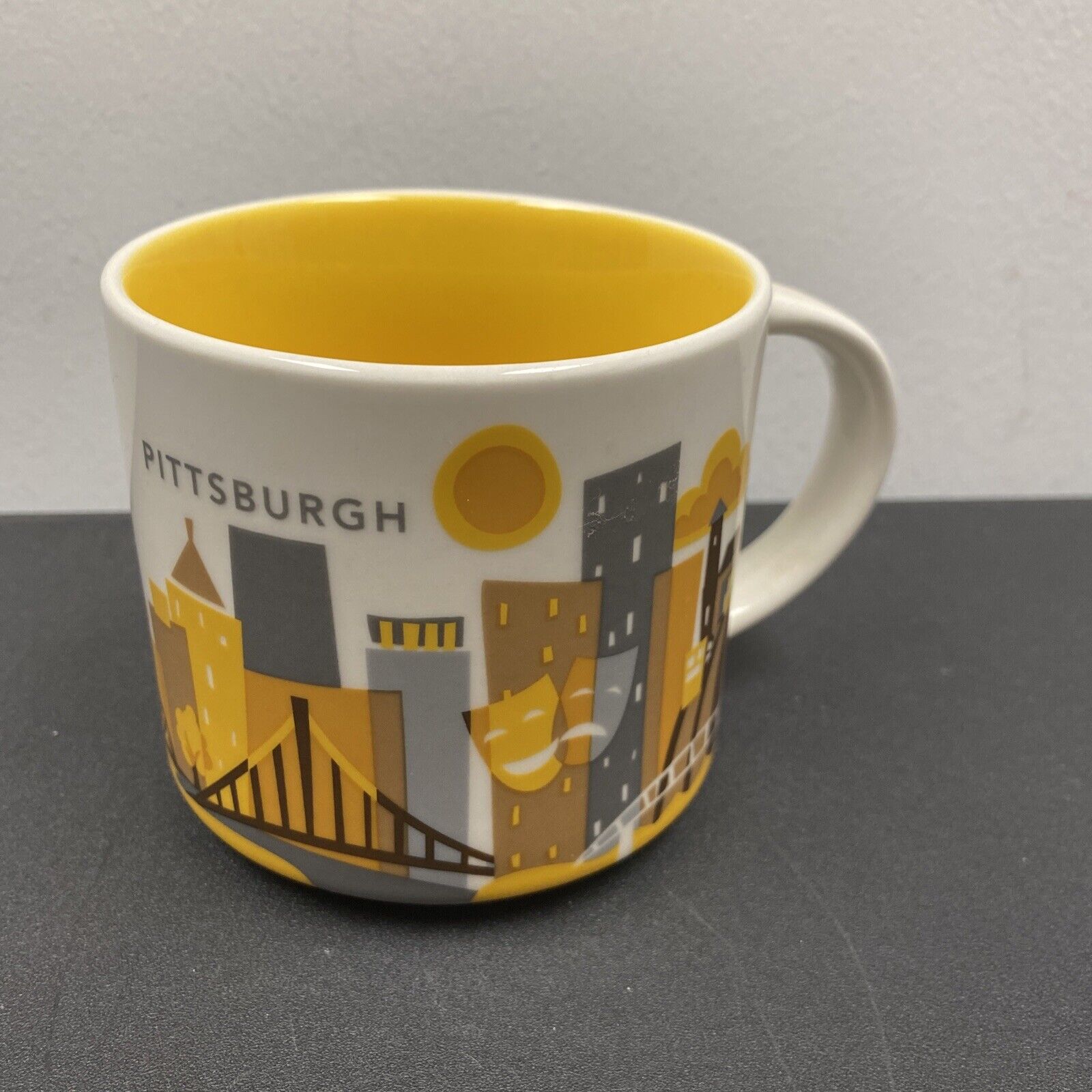 Starbucks 2014 Pittsburgh PA 14 oz Coffee Mug You Are Here Yellow