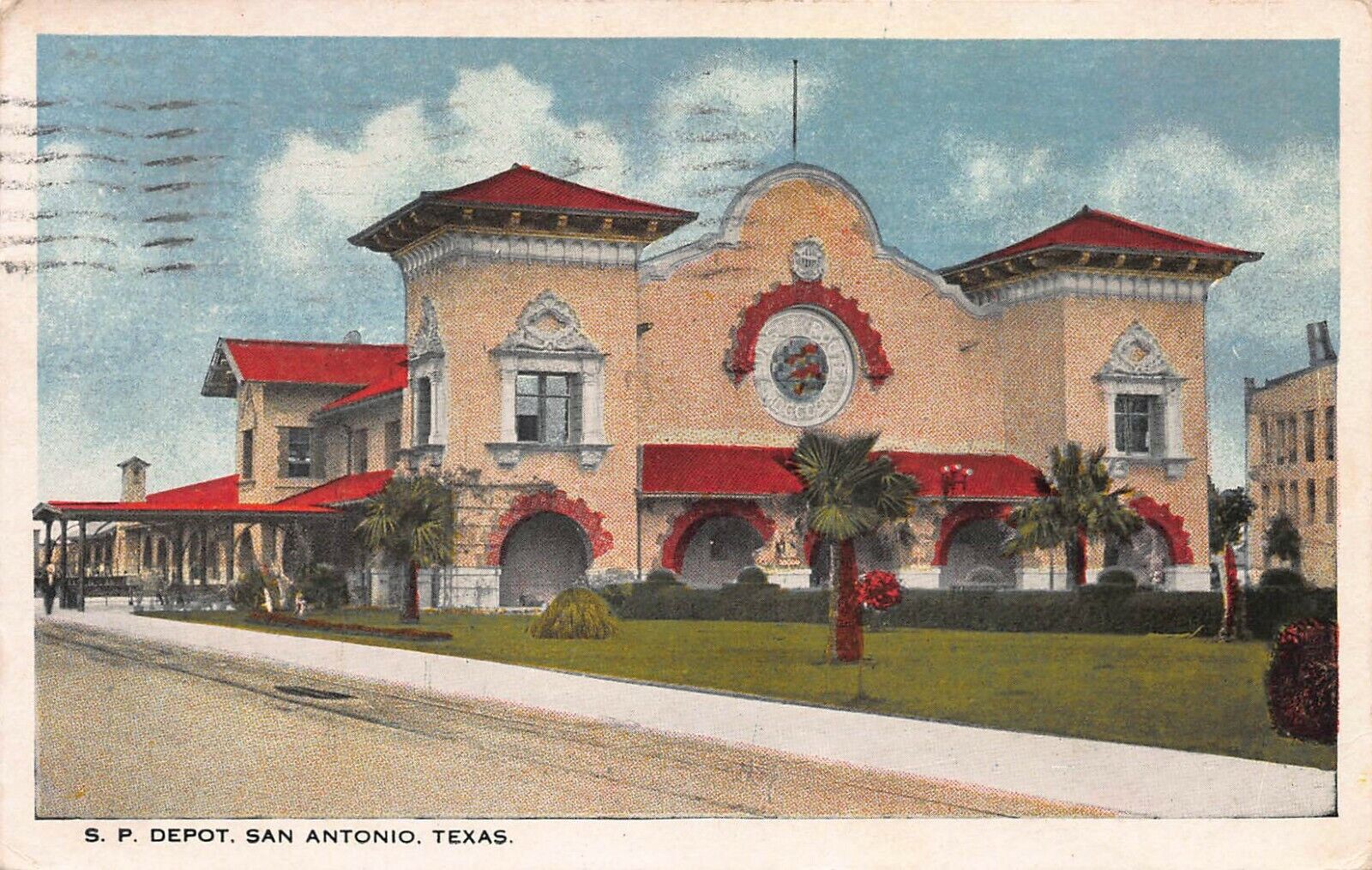 Southern Pacific Train Staion, San Antonio, Texas,  early postcard, used in 1917