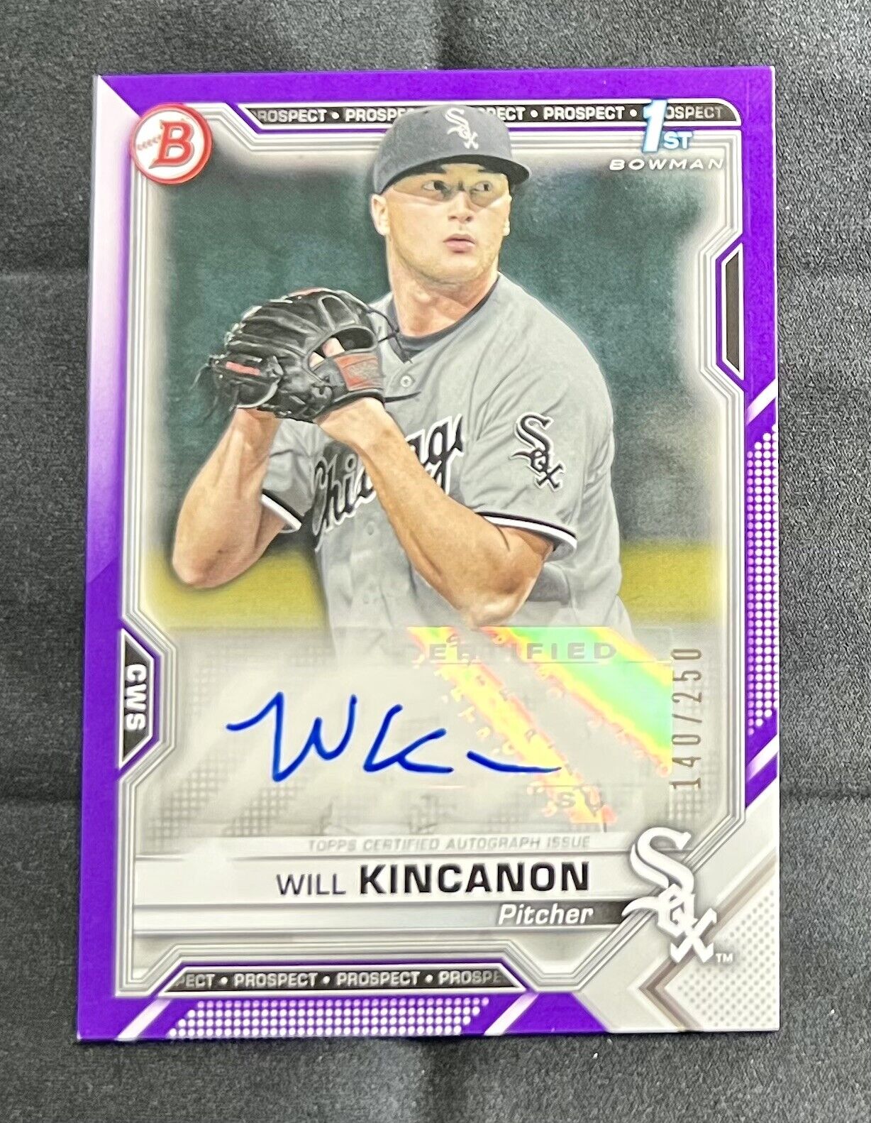 2021 Bowman Will Kincanon Purple Paper Auto /250 1st Bowman Chicago White Sox SP