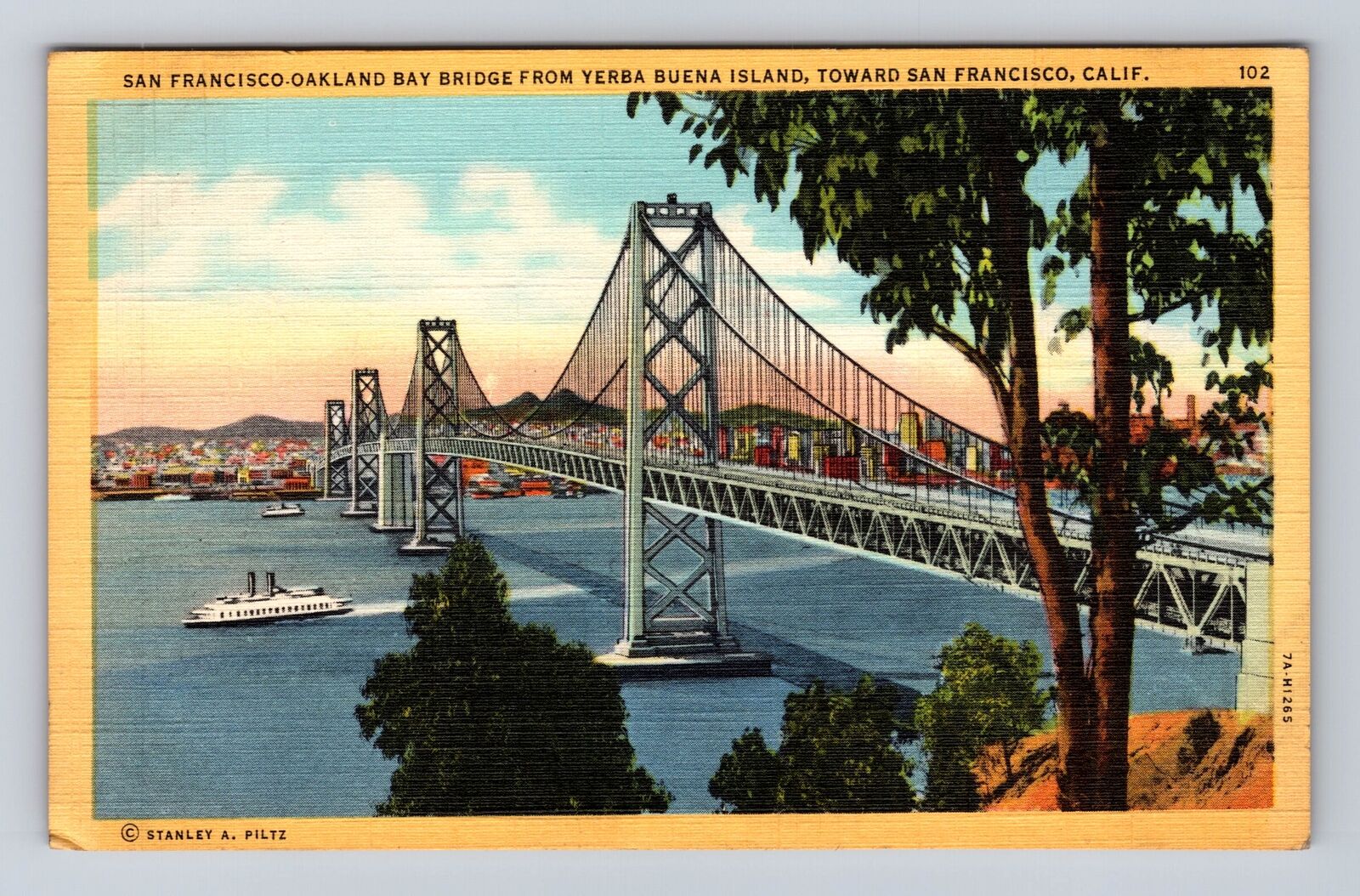 San Francisco CA-California, San Francisco Oakland Bay Bridge, Vintage Postcard
