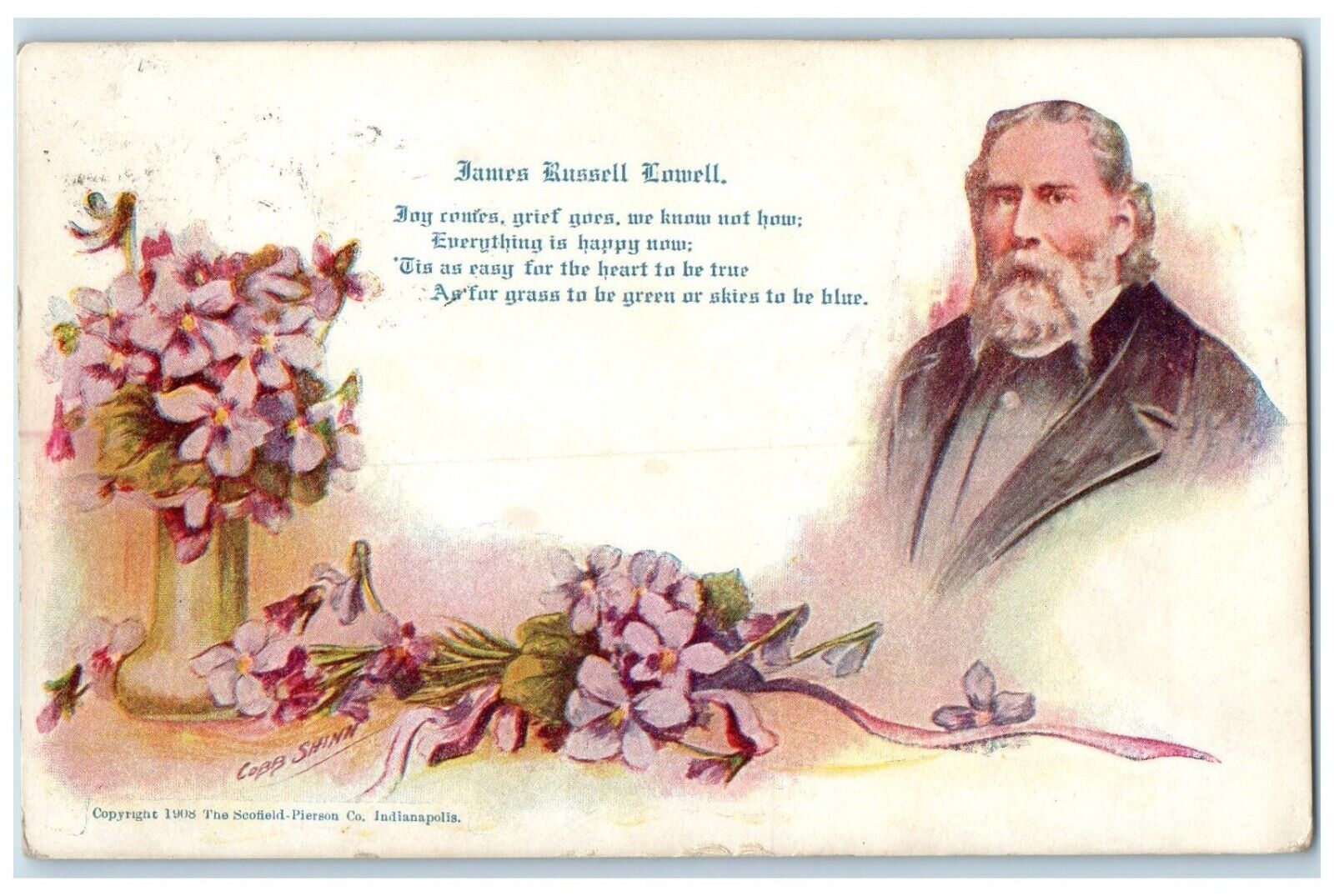 1909 James Russell Lowell Flowers Cobb Shinn Aylors Falls Minnesota MN Postcard