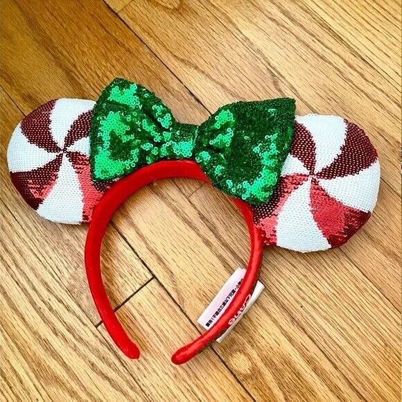 HOT SALE Disney Parks Red Green Peppermint Candy Minnie Ears Headband
